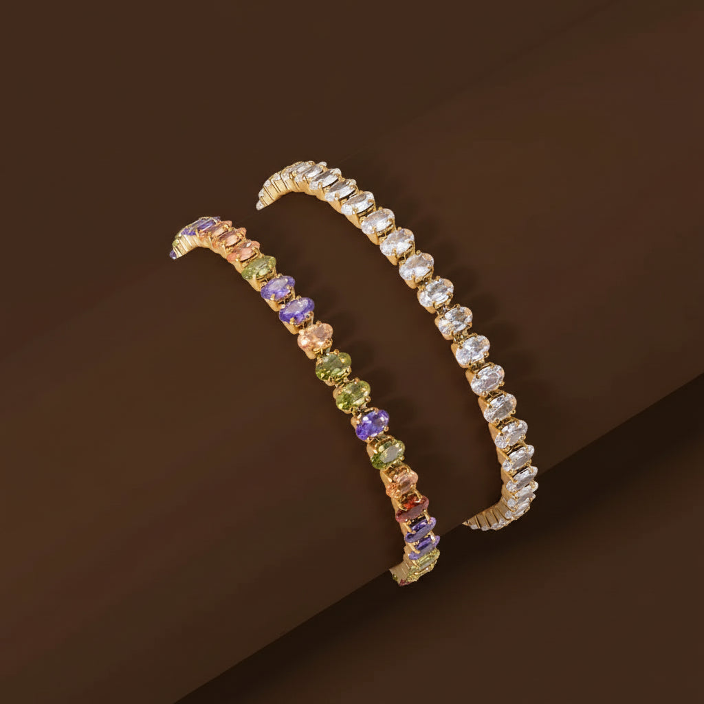 Colorful Zirconia Steel Bracelet – Luxury Bling Bangle