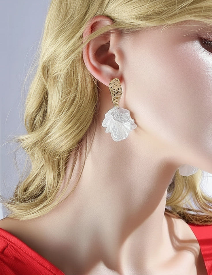 Blooming Elegance White Shell Radiant Petal Earrings
