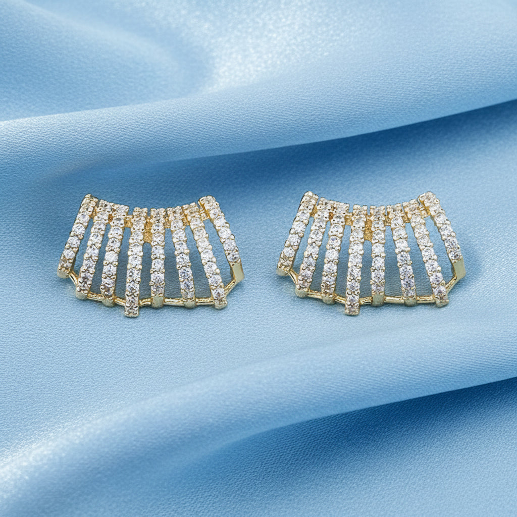 Gold Crystal Inlaid Metal Stud Chick Earrings 