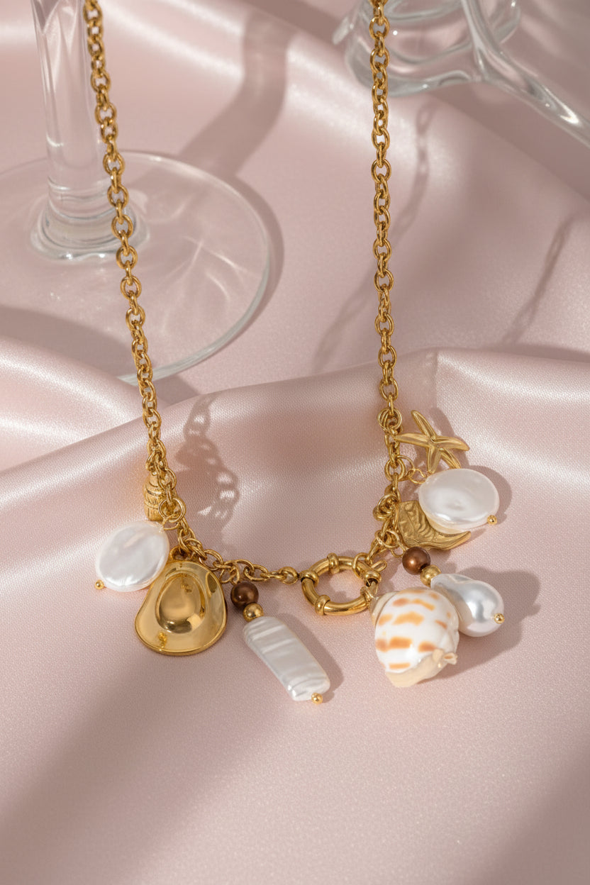 Sea‑Kissed Starfish Conch Necklace- 18K Gold Statement Piece