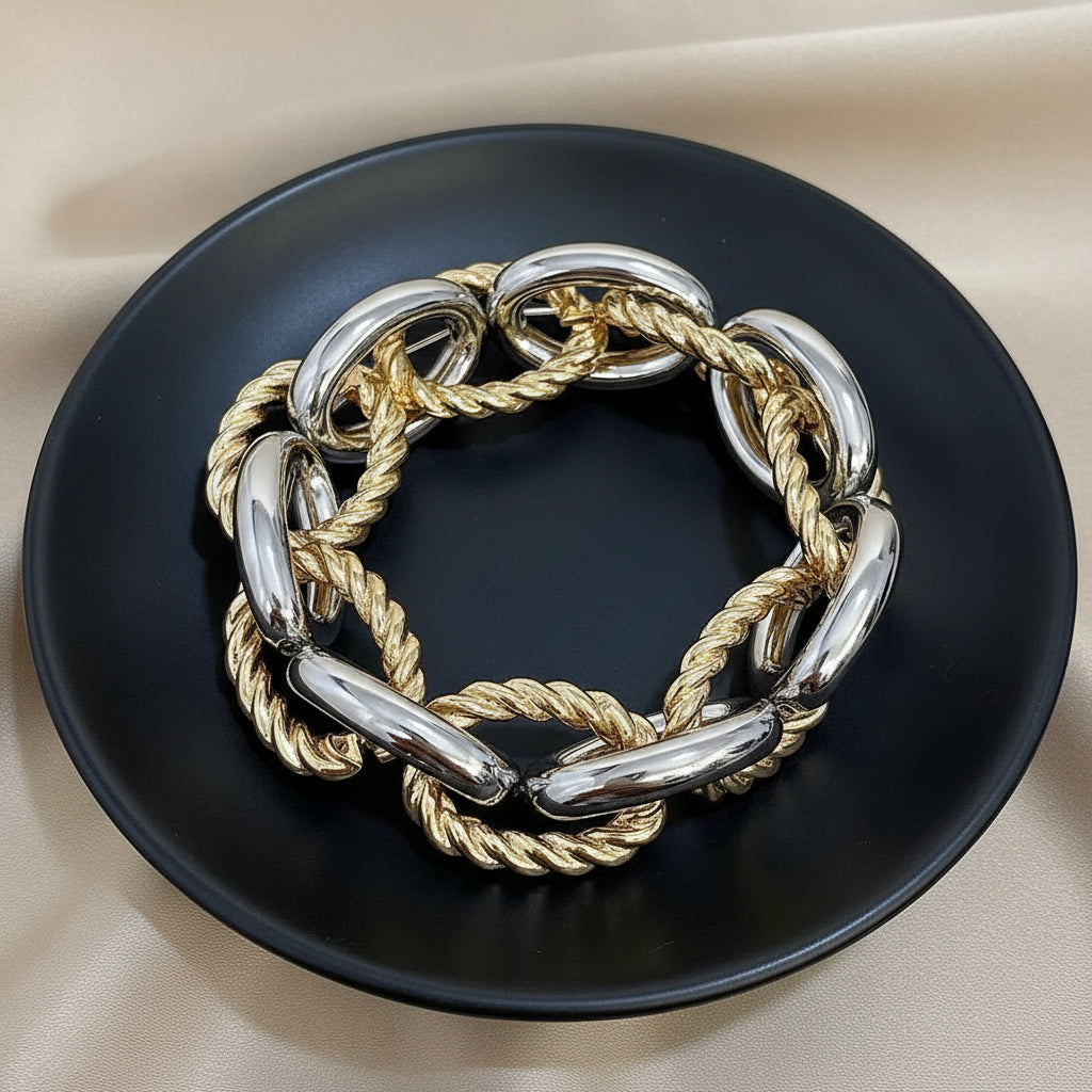 Statement Double Tone Thick Chain Unisex Bracelet