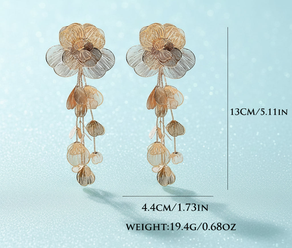 Luxury Elegant Exaggerated Floral Gold Dangle Earrings