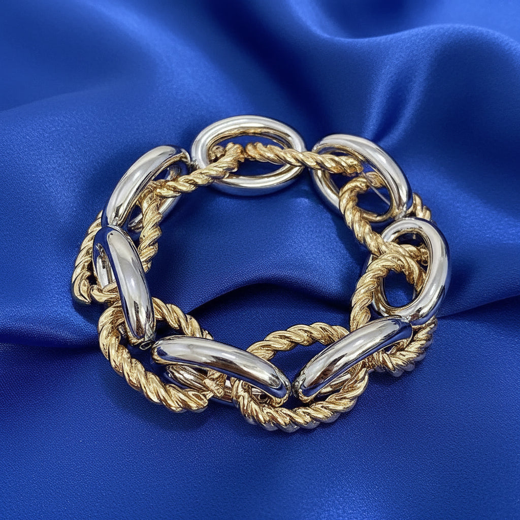 Statement Double Tone Thick Chain Unisex Bracelet