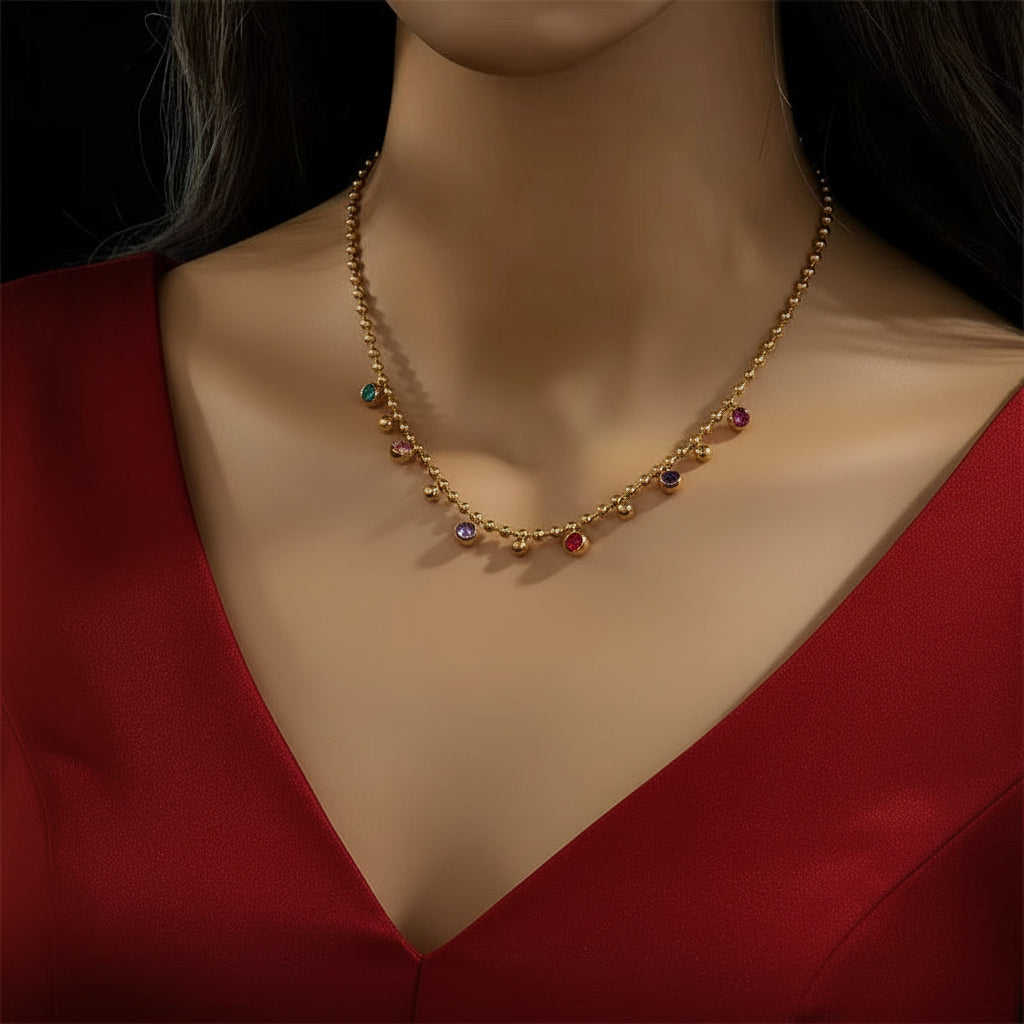 Luxury Ball Chain Necklace – Multicolor Crystal Shine
