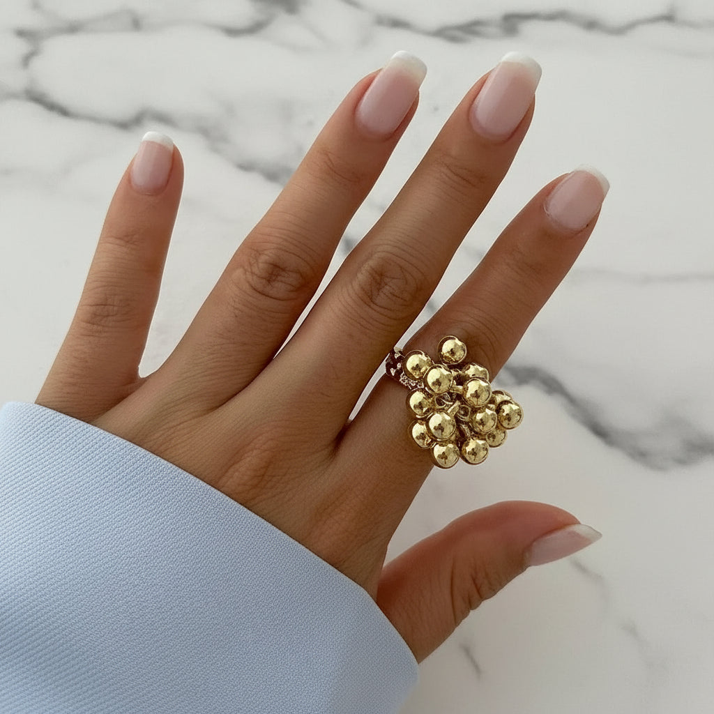 Exaggerated Large Geometric Ring - Adjustable Flower Ring