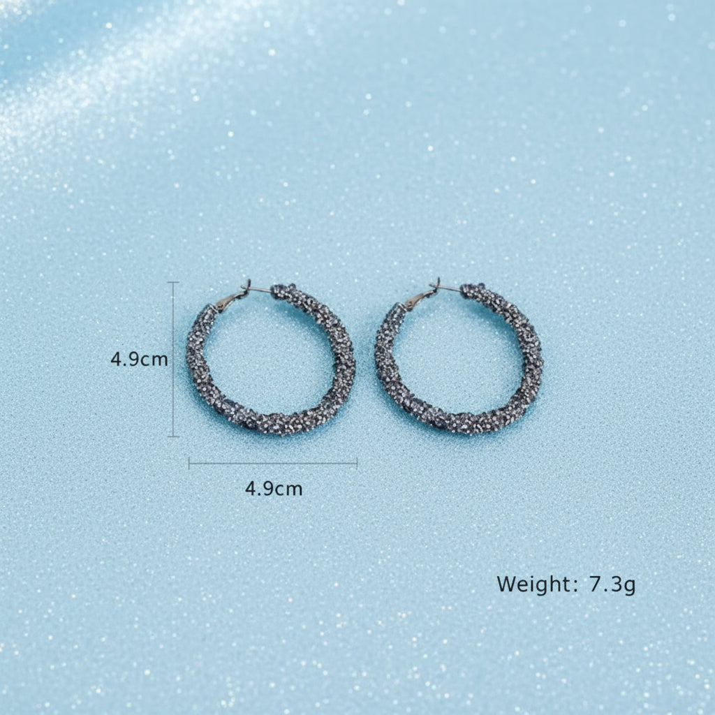 Noir Orbit in Midnight Glow– Geometric Black Hoop Earrings