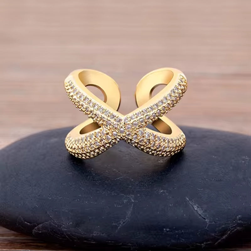 Cross Spark – Copper Zircon Open Ring for Women