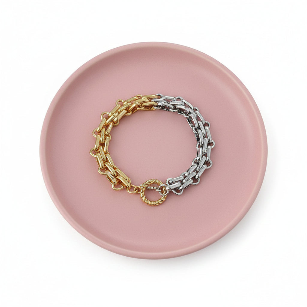 Statement Double Tone Bracelet – Wide Chain Jewelry
