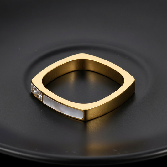 Golden Geometry – Square Zirconia Ring in 18K Plated Titanium