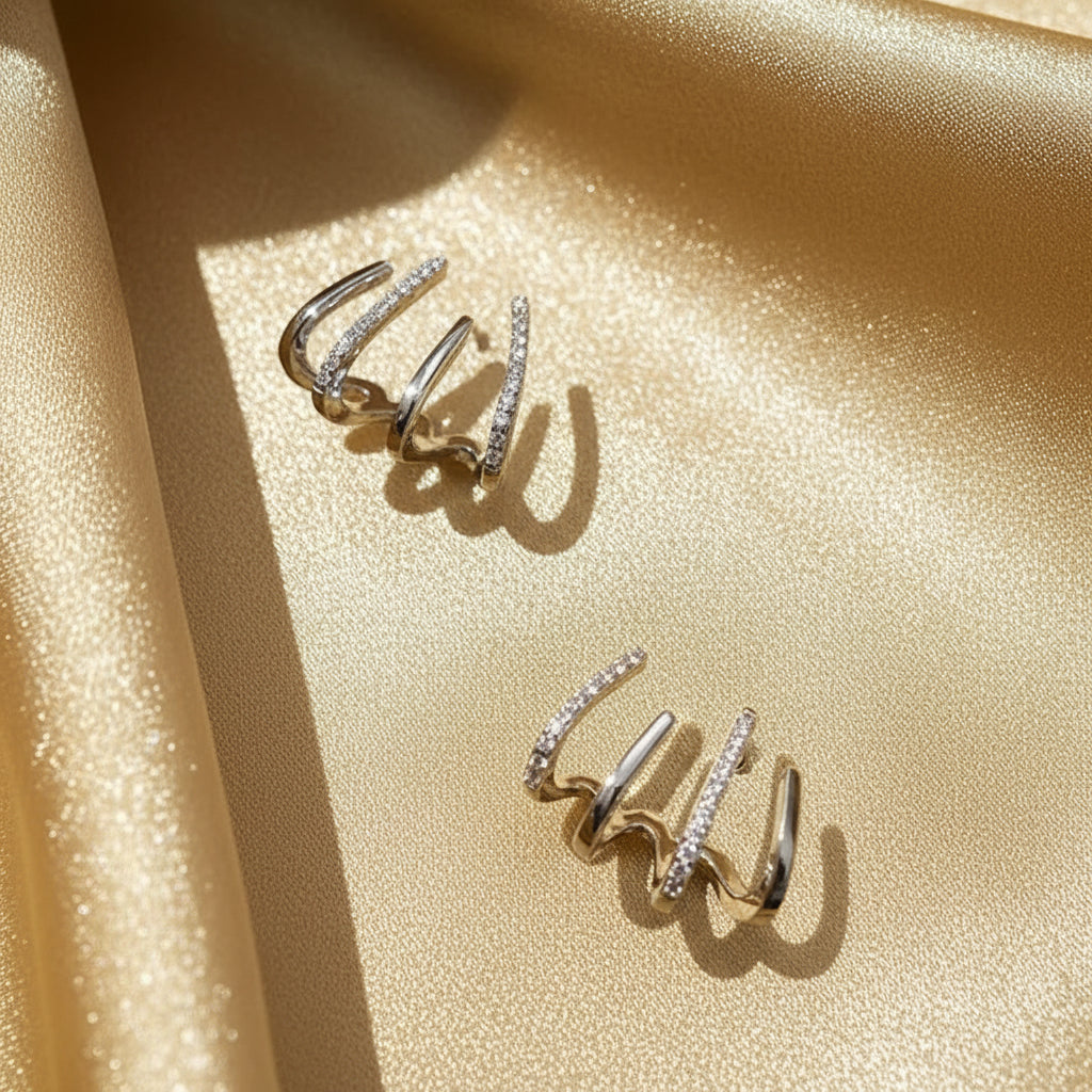 Gold Crystal Inlaid Metal Stud Chick Earrings 