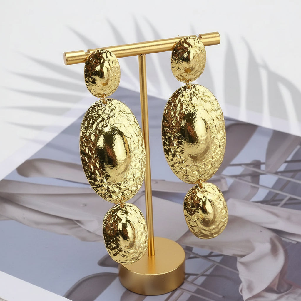 Golden Oval Dangle Earrings – Bold Statement Jewelry